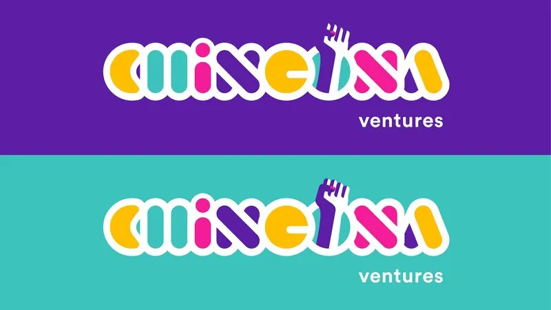 Chingona logo — purple and teal backgrounds