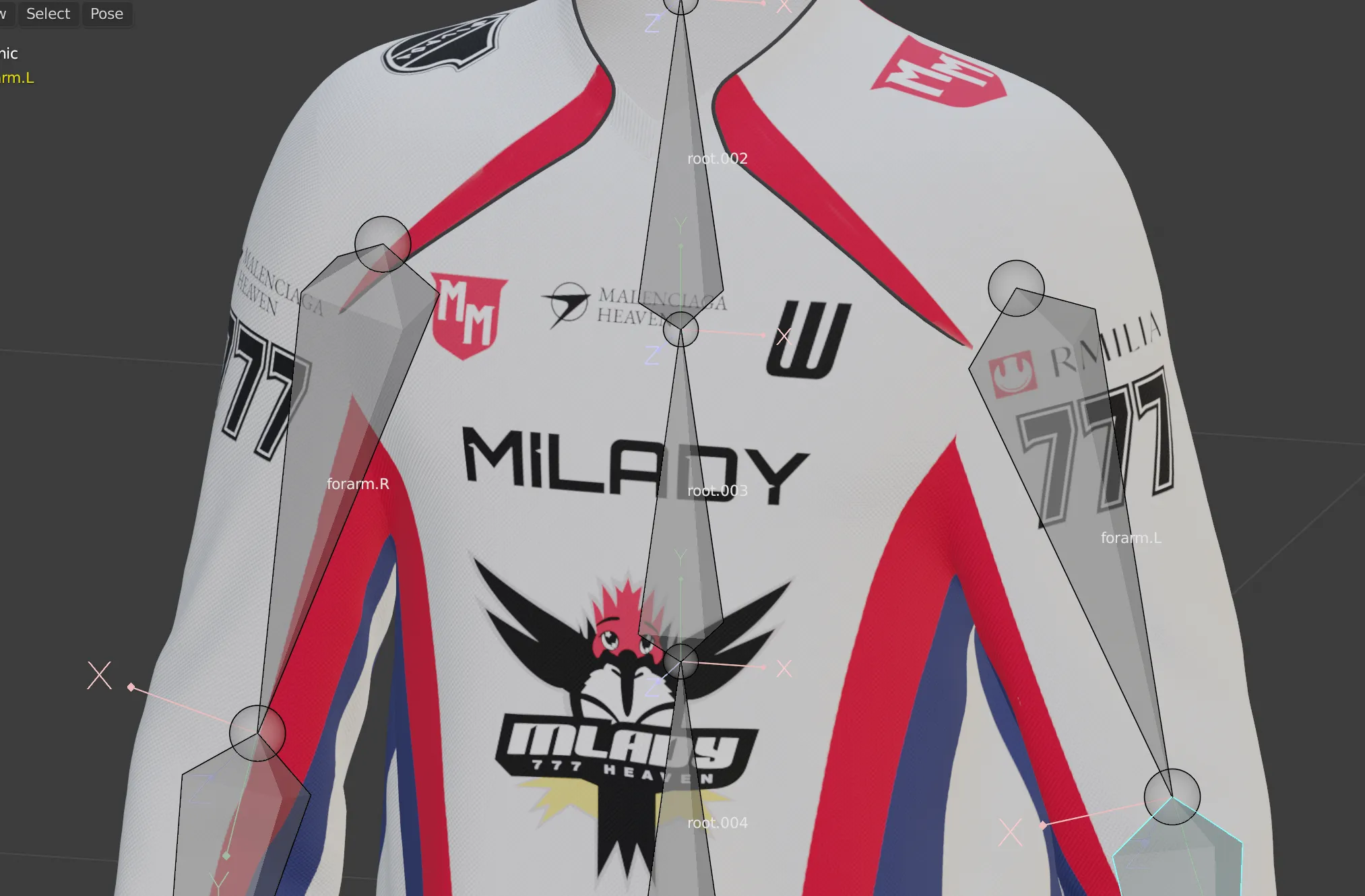 Blender viewport — jersey UV mapping and material setup